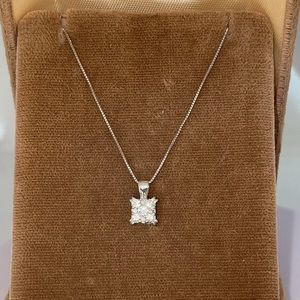 Solid 14K White Gold Designer Endless Diamond Natural Pendant Chain Necklace